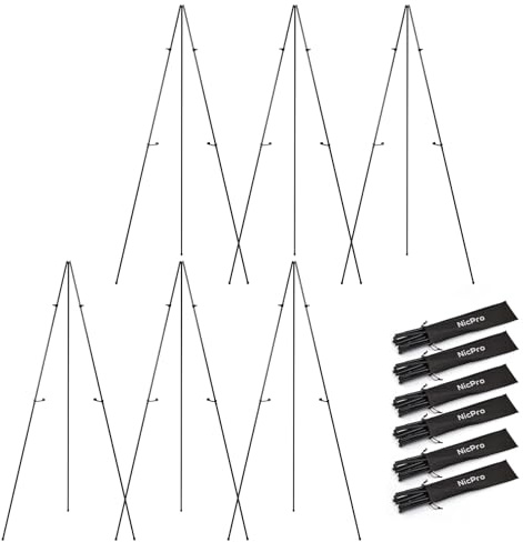 Nicpro Art Folding Easels for Display, 6 Pack 63 Inches Metal Floor Easel Stand Bulk Tripod Black Collapsible for Sign Artist Poster Wedding | with Carry Bag