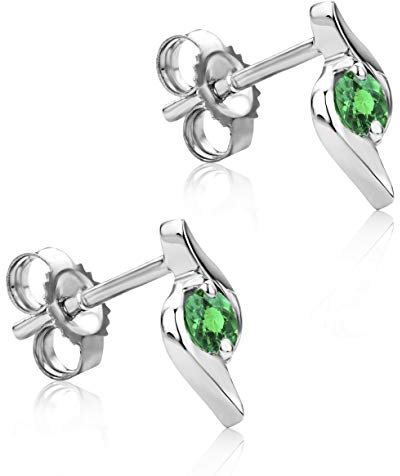 Orovi – Ohrringe aus 9 Karat Weißgold (375) mit Smaragd in Rundschliff (0.18 Ct) – Ohrstecker Gold Damen mit Edelstein in Krappenfassung – Damenschmuck allergenfrei & handgemacht (9,5 x 4,5 mm)
