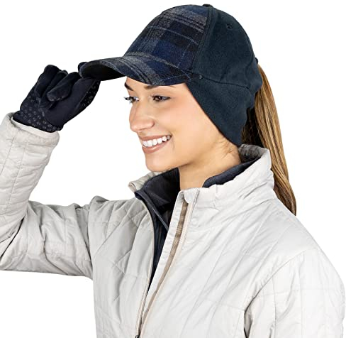 TrailHeads Winter Pony Cap Damen - Baseball Cap mit Ausklappbaren Ohrenwärmern - Blau Kariert