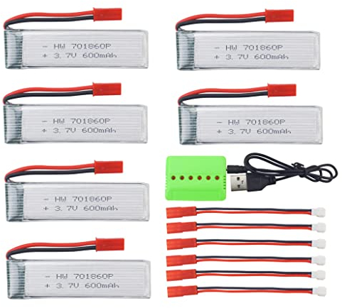 ZYGY 6Stück 3.7V 600mah Lithium Batterie und 6 in 1 Ladegeräte für UDI U817 U818A V959 V222 V929 S032 TB202 TB201 TM201 TM202 TC141 Quadrocopter