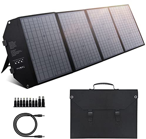 EnginStar 100W Foldable Solar Panel Charger with 18V DC Outlet for Portable Power Stations Jackery/Rockpals/Flashfish, Portable Solar Generator with USB-A USB-C QC 3.0 for Outdoor Camping Van RV Trip