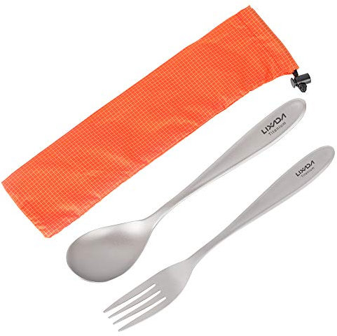 Lixada Titanium Camping-Utensilenset,Outdoor camping besteck Reisebesteck Lightweight Titanium Dinner Gabel und Löffel Besteck Besteck Set für Outdoor Camping Wandern Rucksack Picknick