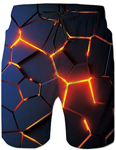 Loveternal Badeshorts für Männer 3D Schnell Trocknend Geometrie Badehose Lustig Coole Hawaii Geometry Beach Shorts M