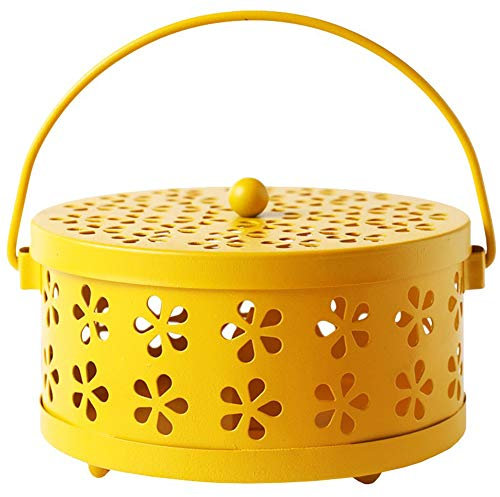 Support Bobine Moustique, Porte Encens Rétro Support, Métal Brûleur D'encens Charbon Poêle avec Poignée, Boîte D'aromathérapie Floral Creux 65 * 85cm (Jaune)
