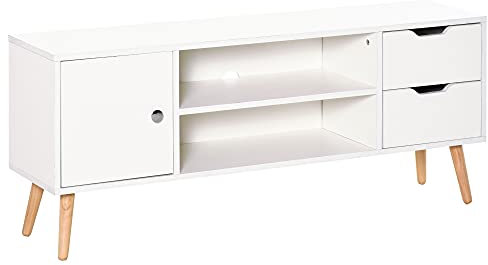 HOMCOM TV Stand for TVs up to 50, TV Console Cabinet with Open Storage Shelf and Drawers for Living Room, Entertainment Room and Bedroom, White
