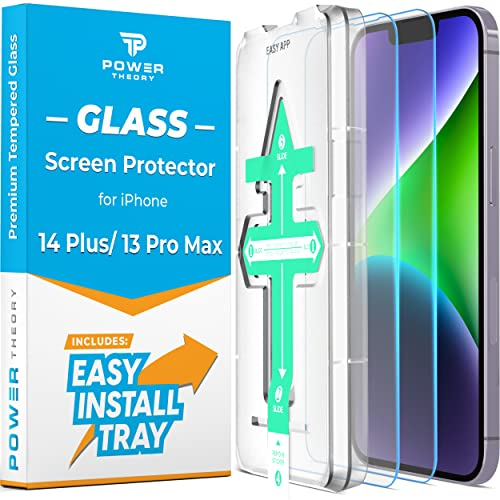 Power Theory Schutzglas für iPhone 14 Plus, iPhone 13 Pro Max Schutzfolie, Displayschutz Glass mit Anbringhilfe, Displayschutzfolie, Glas Folie mit Schablone [2 Stück]