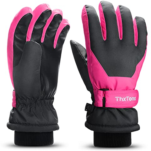 ThxToms Kinder Ski Handschuhe | Winter Snow Skihandschuhe -15℃ | PU Palme Winddicht Wasserdicht Warm Fleece | Sports Snowboard Skifahren Fahrradhandschuhe | Junge und Mädchen für 4-13 Jahre alt