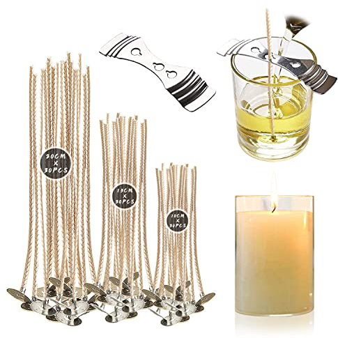 FRUITLET® 90 Piezas Mechas para Velas, Mecha de Vela de 100% Algodón Natural, Candle Wick Mechas Velas en 3 Tamaños (10-15-20 cm) para Velas Gruesas, Fabricación de Velas, Bricolaje de Velas