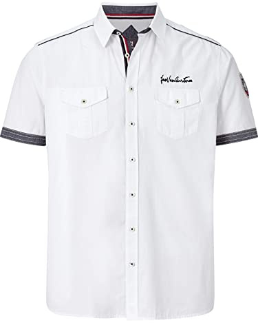 Jan Vanderstorm Herren Kurzarmhemd Skirnir | mit Kentkragen | Strukturstoff aus 100% Baumwolle | Hemd mit Schulterklappen | weiß | große Größen L-7XL