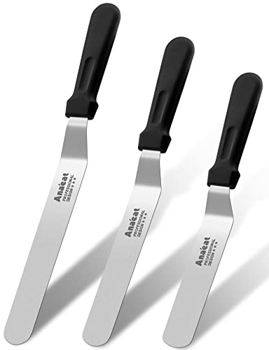 Anaeat Icing Spatulas, Set of 3 Professional Cake Angled Offset Spatula with 6, 8, 10 Stainless Steel Blades - Thickened Frosting Knife with Plastic Handle for Cake Decorating, Pastry & Baking