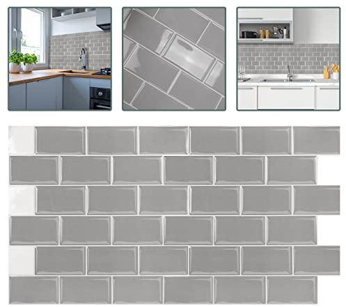 LZQ 10 Blatt Klebefliesen Küche Selbstklebende Backsplash Fliesen 3D Fliesenaufkleber Spritzschutz Wasserdicht für Küche Bad (30 × 30 cm, Grau)