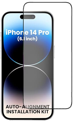 DN-Technology For iPhone 14 Pro Screen Protector Easy Installation with Auto-Alignment Tool Kit Full Coverage Edge to Edge Case Friendly Tempered Glass Screen Guard For iPhone 14 Pro (6.1'') (BLACK)