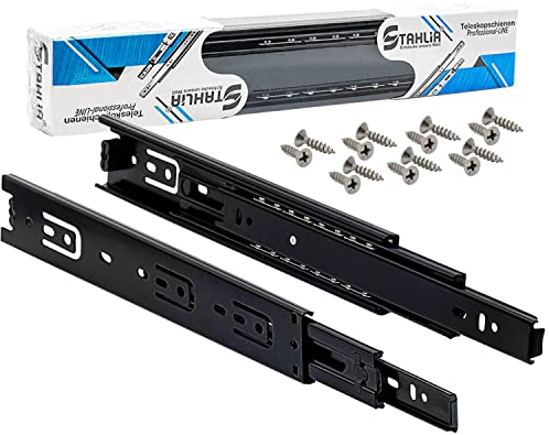 Stahlia Schubladenschienen (1 Paar) Vollauszug 45mm Länge: 750mm Schwarz Teleskopschiene Schubladenauszug Schrankauszug Schubladenführung Tragkraft 45kg