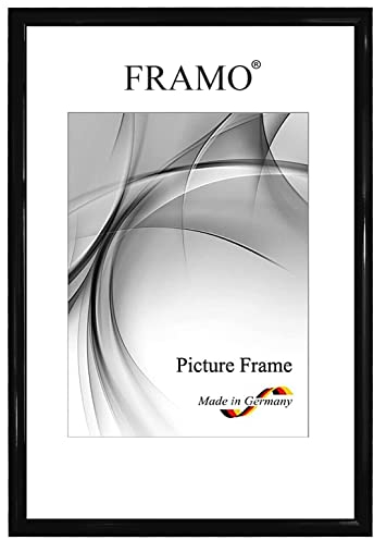 FRAMO Holz Bilderrahmen Schmal 61 x 91 cm aus Massivholz | Schwarz Hochglanz | Farbe/Größe wählbar | Rahmen für Poster | Puzzle | Foto collage N°072