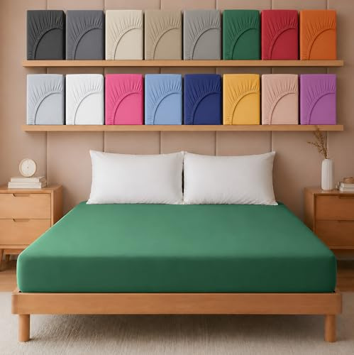 Hafaa Super King Fitted Sheet – Emerald Soft Brushed Microfibre 25 cm Deep Elastic Fitted Bed Sheet – Easy Care & Breathable (180 x 200 cm)