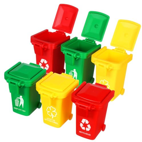 Garneck 6pièces Poubelles à Ordures Miniatures Pour Garçon Fille Jouet Éducatif De Classification Des Déchets Avec Roues Et Couvercle Pour Développer La Cognition Et Apprentissage