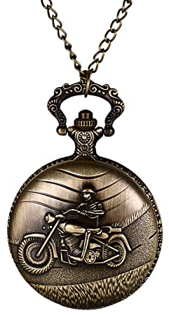 Avaner Taschenuhr mit Kette Skelett Motorrad Analoge Quarz Taschenuhr mit Arabische Ziffern Pocket Watch für Frauen Männer