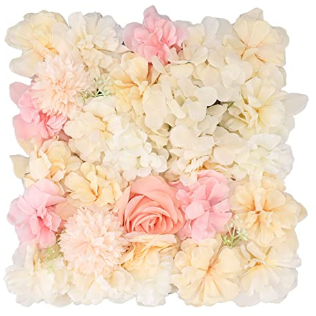 Kunstblumen-Wandpaneel, 38,1 X 38,1 Cm, Blumen-Wandmatte, Seidenrosen-Blumenpaneel, Wanddekoration, Romantischer Blumenhintergrund für Hochzeit, Geburtstag, Party, Heimdekoration (Gelb und Rosa)