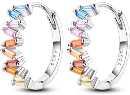 Piccoli orecchini a cerchio arcobaleno Hapour in argento sterling 925 | Orecchini da donna intarsiati con zirconi colorati come regalo di compleanno: pietre multicolori