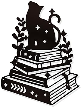 nbeads Livres et Chat Magique Décoration Murale en Métal, Noir Tenture Décor Silhouette Mur Art pour la Maison Chambre Salon Salle de Bains Cuisine Bureau Hôtel Décoration Murale