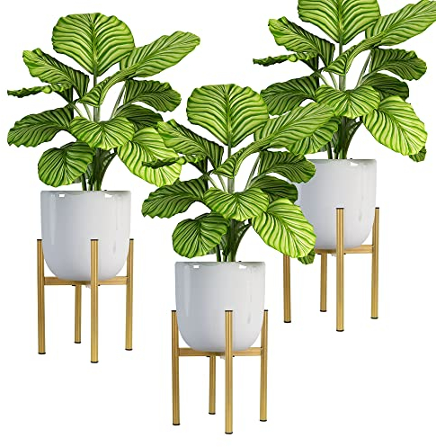ML-Design 3er Set Blumenständer, Gold, 18-25x18-25x30 cm, verstellbar, Moderne Blumentopfständer, Robuste Pflanzenständer aus Metall, Größenverstellbar Blumentopfhalter, Pflanztopf Deko, Blumenhalter