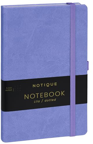 NOTIQUE Notizbuch Dotted, Hardcover Notizbuch, Notizheft, Journal, Tagebuch mit Gummiband und Stifthalter 13x21cm, 192 Seiten (Lila, Gepunktet)