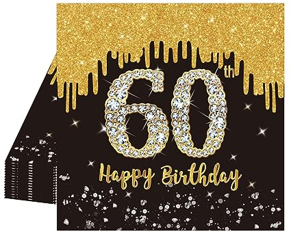 20 Stück Schwarz und Gold Papier Party Servietten Tischdeko 60. Geburtstagsdeko Servietten Hochwertige Papierservietten für Mann Frau Geburtstag Party Deko Partyzubehör zum Thema Schwarz Gold