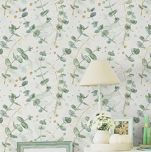 CiCiwind Leaf Wallpaper Self Adhesive Contact Paper 41×300cm Eucalyptus Peel and Stick Vinyl Beige Removable on Sticky Back Plastic Living Room Bedroom, 41cm×3m