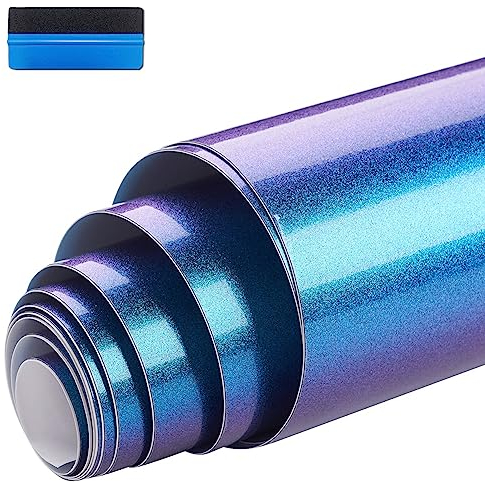 NewL Hochglanz-Chamäleon-Vinylfolie, blau bis lila, glänzend, Auto-Aufkleber, blasenfrei, für Karosserieaußendekoration, 30 cm x 100 cm