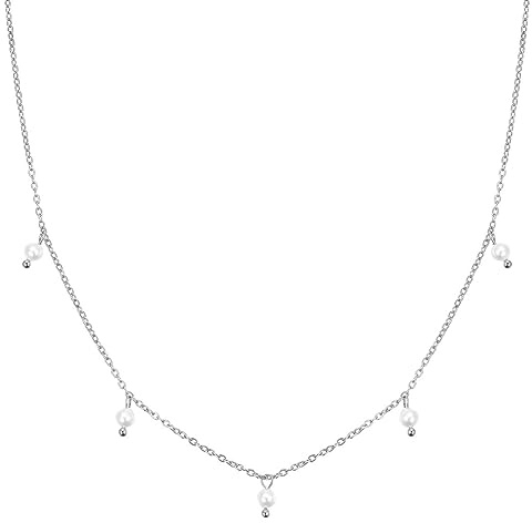 Happiness Boutique Damen Halskette mit Perlen-Anhängern | Wasserfeste Perlen Kette aus Edelstahl in Gold - Rosegold, Silber | Filigrane Perlenkette