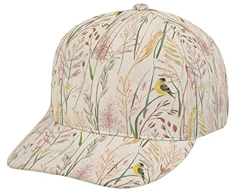 FJAUOQ Baseballmützen Birke und Vögel Dad Cap für Damen Herren Casual Sport Camping Hüte, Gräser und Stieglitz, One size