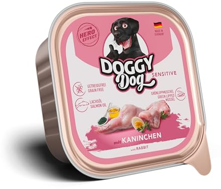 DOGGY Dog Paté Kaninchen Sensitive, 10 x 150 g, Nassfutter für Hunde, getreidefreies Hundefutter mit Lachsöl und Grünlippmuschel, besonders gut verträgliches Alleinfuttermittel, Made in Germany