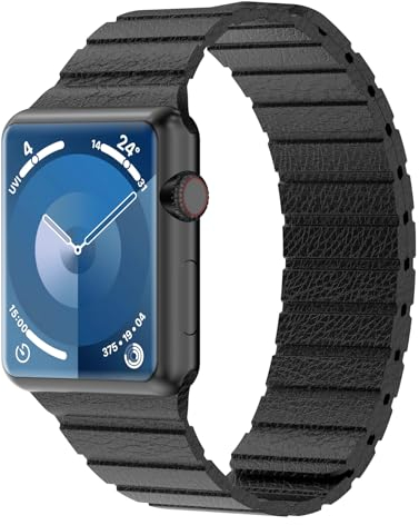 Synchro Bands Kompatibel mit Apple Watch Armband Magnetisch 38mm 40mm 41mm 42mm 44mm 45mm 49mm,Lederband Ersatzarmband Herren Damen Armbands für iWatch Series Ultra 9 8 7 6 5 4 3 2 1 SE