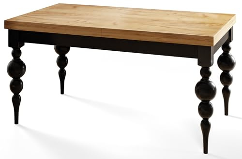 AlpiMeble Esszimmertisch Ausziehbarer, 250x90x78,5cm, Craft | Rechteckiger Tish LENA, Wohnzimmertisch, mit Tischbeinen in Farbe Schwarz