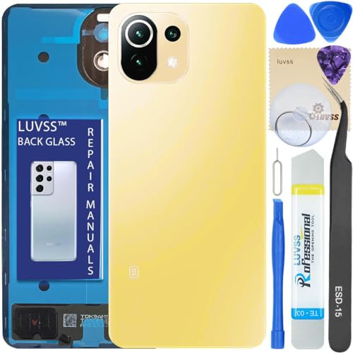 LUVSS Vitre Arrière pour Xiaomi Mi 11 Lite 5G NE Jaune Coque Cache Batterie, Adhésifs, Kit Outils, Guide De Réparation