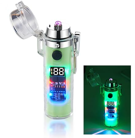 Elektrisches Feuerzeug mit Digitalem Bildschirm - USB C Wiederaufladbar, Dual Arc Flammenlos Plasma mit Wasserdichter Taschenlampe für Männer und Damen
