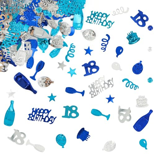 Giftota - Konfetti 18 Geburtstag Deko - 18. Geburtstag Deko - Konfetti (Blau, Silber) - Partydekoration Geburtstag 18 - Konfetti-Dekoration für Jubiläen, Geburtstage, Partys