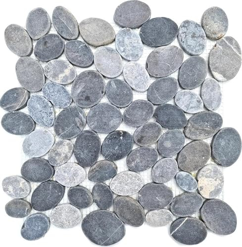 Mosaikfliese Naturstein Flusskiesel SteinkieselKiesel geschnitten ash grau 30-SANI | 1 Matte