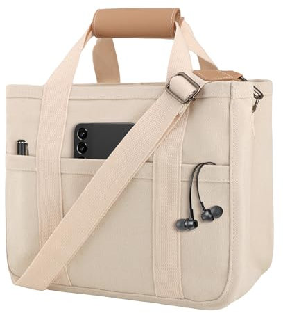 Bvdfgk Canvas Tragetasche für Damen - mehrere Taschen, Tragetasche mit Fächern, großes Fassungsvermögen, Crossbody-Tasche mit Schultergurt, Damen-Handtasche für den Alltag, Schule, Buchwindel, weiß