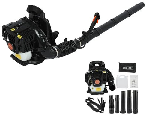 Saterkali 52CC Benzin Laubbläser, 2-Takt-Motor 1,7PS 6800r/min Rückenlaubbläser mit breitem Schultergurte für Garten Rasenpflege Hof Staub Schutt Schwarz