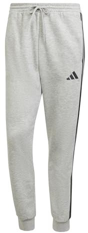 adidas Uomo Essential Three Stripes Fleece Pant, Medium Grey Heather/Black, L