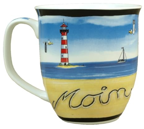 Generisch Becher Moin - Leuchtturm Seehund Tasse Porzellan Inhalt 400ml Kaffeebecher Möwe