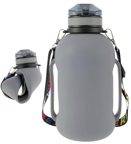 Foribyw Collapsible 2L/64oz Silicone BPA-Free Sports Water Bottle with Time Mark, Foldable Design, Perfect for Travel, Fitness, Outdoor Activities