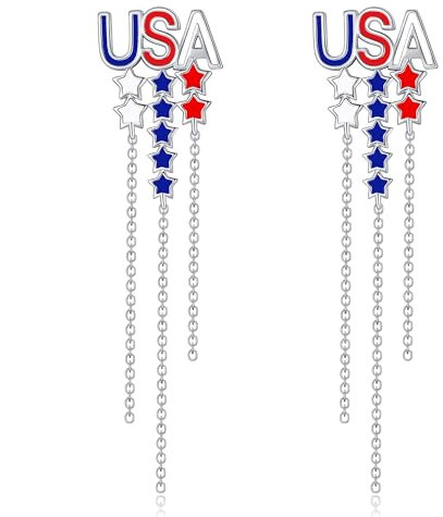 Amerikanischer Flagge Ohrringe 925er Sterling Silber USA Flagge 4. Juli Hängend Ohrring Stern Amerikanischer Flagge Schmuck Patriotische Unabhängigkeitstag Geschenke Damen Mädchen Frauen Mutter
