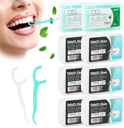 ZYKORT 400 fili interdentali usa e getta filo dentale in scatola portatile, filo interdentale 100 sapori di menta e 300 fili interdentali comuni, per la rimozione di placca e residui di cibo, pulizia