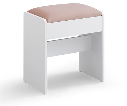 VASAGLE Hocker Schminktisch, Sitzhocker gepolstert, Makeup-Hocker aus Samt, mit rutschfesten Fußpads, für Ankleidezimmer, Schlafzimmer, Eingangsbereich, mattweiß-pastellrosa RDS001W01