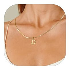 Esmoly Kette Damen Kette mit Buchstaben A-Z Necklace Women Silber Buchstaben Kette für Freundin 14K Vergoldet Anhänger Halskette Abschluss Geburtstag Geschenke für Frauen (Buchstaben D, Gold)