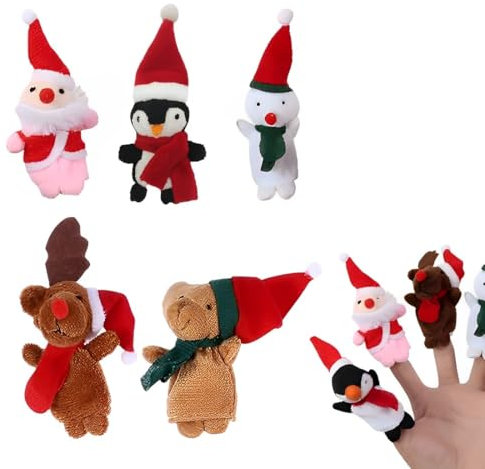SULIUDAJI 5 Pièces Marionnette À Doigt Noël Marionnettes À Doigts Set Mignon Peluche Poupée Doigt Noël Bébé Doigt Poupée Jouets De Marionnette À Main En Velours Bambins Éducatif Fête Fournitures