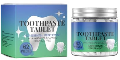 Kaubare Zahnpasta Tabletten, 62PC Hydroxylapatit Zahnpasta Ohne Fluorid, Natürliche Zahnpastatabletten, Natürliche Paste, Fluoridfreie Zahnpasta Tabletten, Nano Zahnpasta (62pc, Minze)