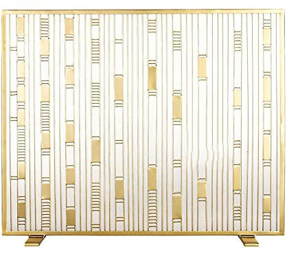GLETSF Funkenschutz für Kamine mit Einzelpaneel und dekorativem Schnörkeldesign, für drinnen und draußen, Gold, 96×22×80cm.